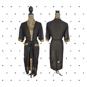 Elegant Sheer Black Robe with Leopard Accents